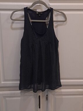 Valerie Bertinelli Navy and White Polka Dot Racerback Tank Top